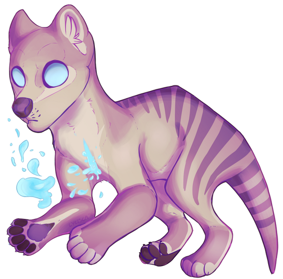 chibi thylacine with pupil-less blue eyes